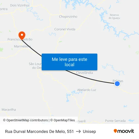 Rua Durval Marcondes De Melo, 551 to Unisep map