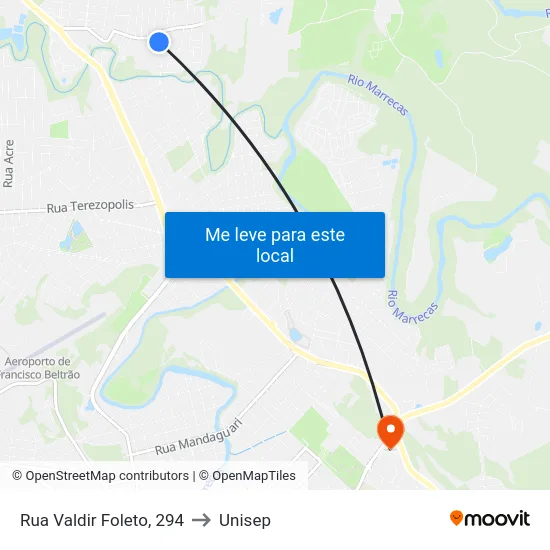 Rua Valdir Foleto, 294 to Unisep map