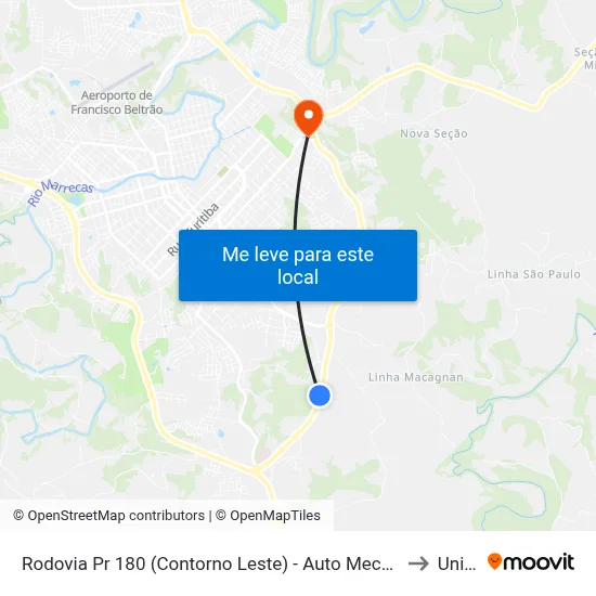 Rodovia Pr 180 (Contorno Leste) - Auto Mecânica Água Branca to Unisep map