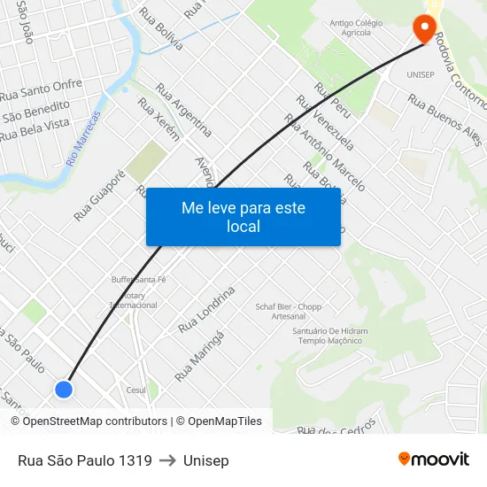 Rua São Paulo 1319 to Unisep map