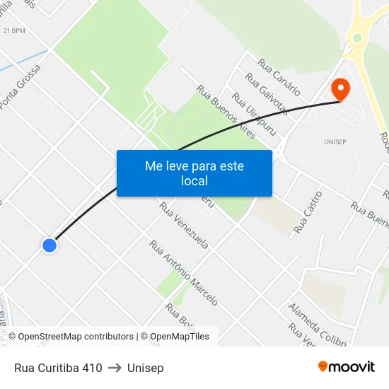 Rua Curitiba 410 to Unisep map