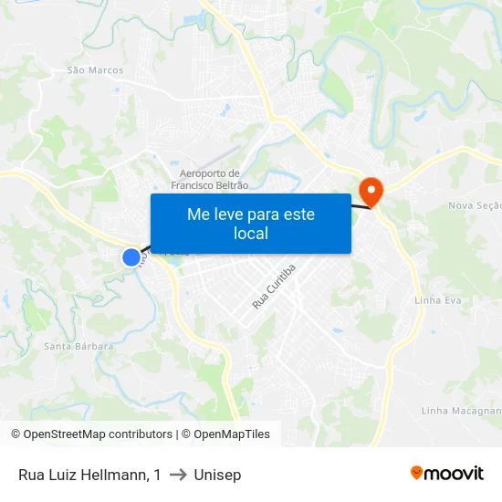 Rua Luiz Hellmann, 1 to Unisep map