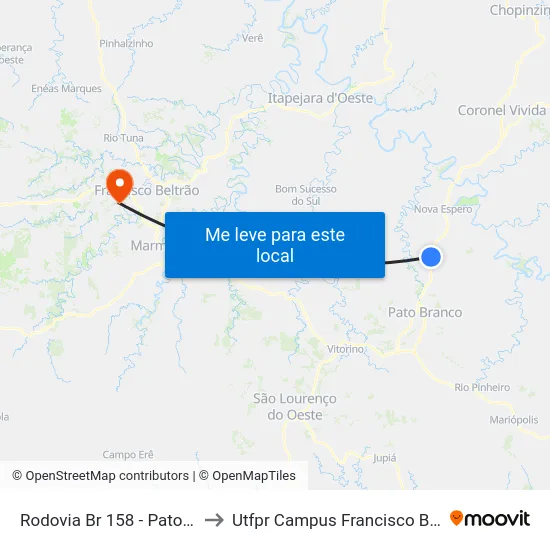Rodovia Br 158 - Pato Agro to Utfpr Campus Francisco Beltrão map