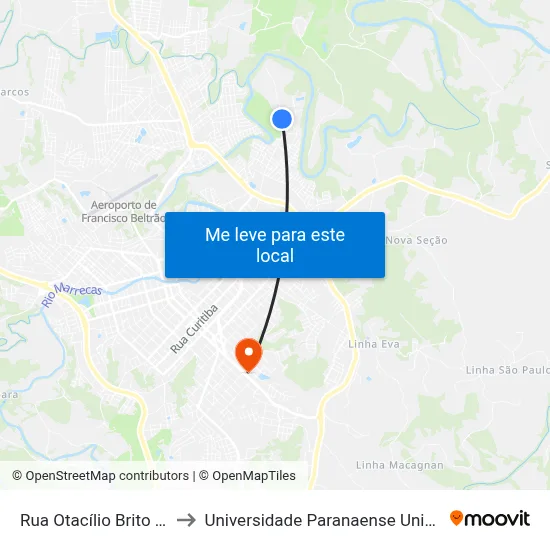 Rua Otacílio Brito 45 to Universidade Paranaense Unipar map