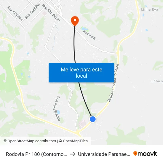 Rodovia Pr 180 (Contorno Leste) - Cre to Universidade Paranaense Unipar map
