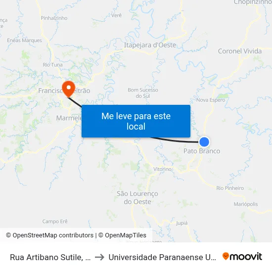 Rua Artibano Sutile, 998 to Universidade Paranaense Unipar map