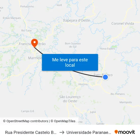 Rua Presidente Castelo Branco, 1450 to Universidade Paranaense Unipar map