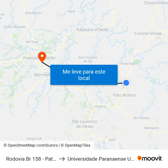Rodovia Br 158 - Patolux to Universidade Paranaense Unipar map