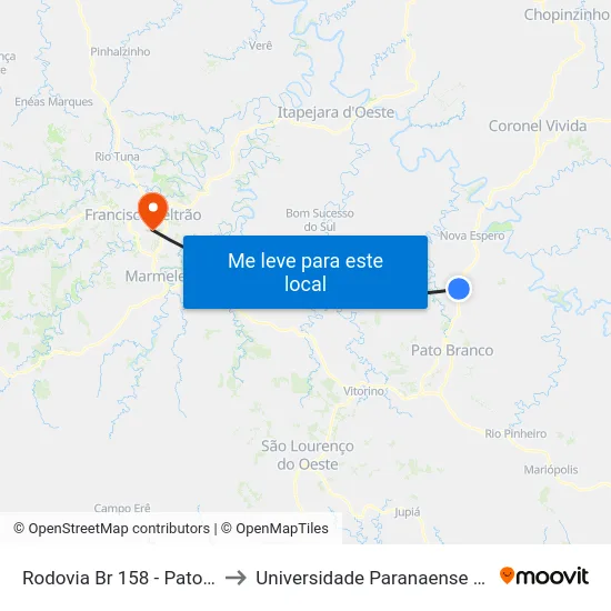 Rodovia Br 158 - Pato Agro to Universidade Paranaense Unipar map