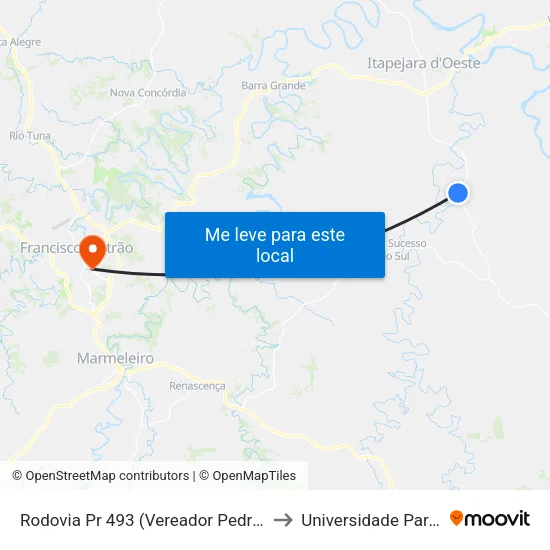 Rodovia Pr 493 (Vereador Pedro José Da Silva) - Ipiranga to Universidade Paranaense Unipar map