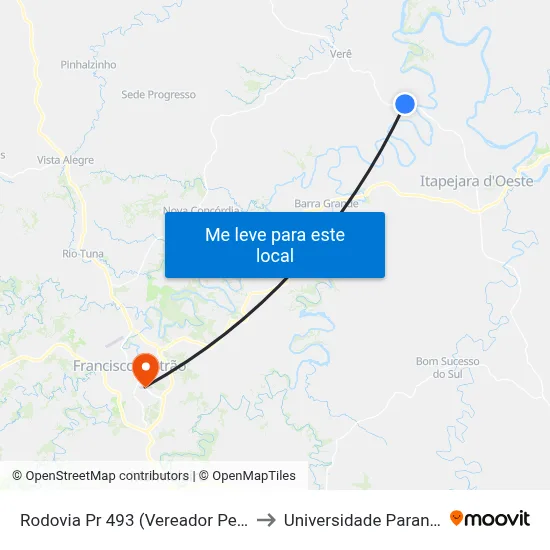 Rodovia Pr 493 (Vereador Pedro José Da Silva) to Universidade Paranaense Unipar map