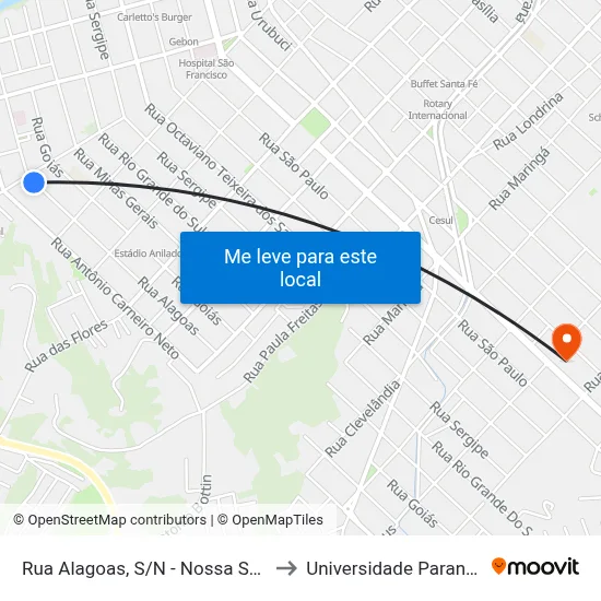 Rua Alagoas, S/N - Nossa Senhora Aparecida to Universidade Paranaense Unipar map
