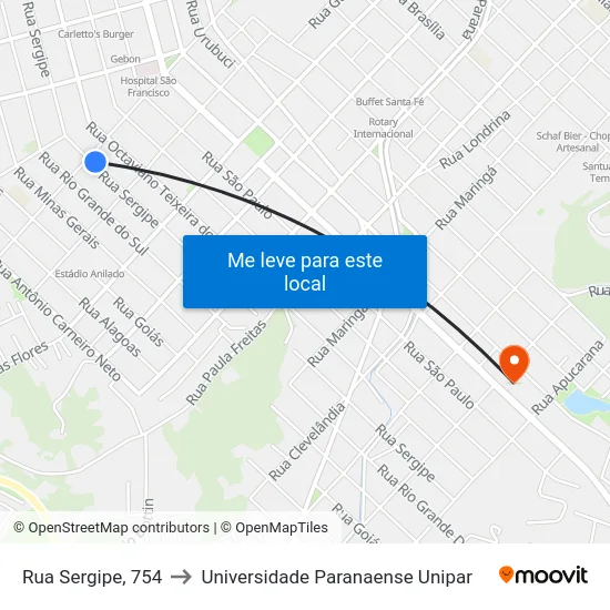 Rua Sergipe, 754 to Universidade Paranaense Unipar map