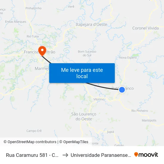 Rua Caramuru 581 - Correios to Universidade Paranaense Unipar map