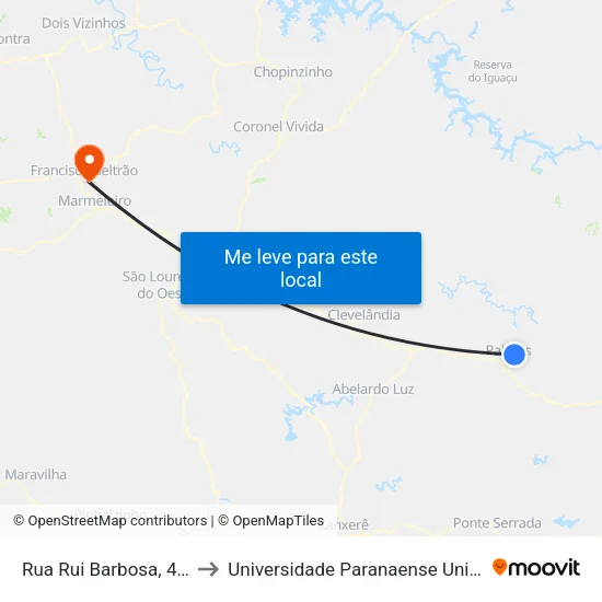 Rua Rui Barbosa, 495 to Universidade Paranaense Unipar map