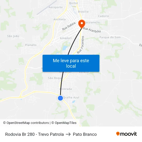 Rodovia Br 280 - Trevo Patrola to Pato Branco map