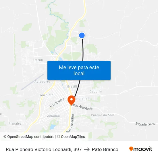 Rua Pioneiro Victório Leonardi, 397 to Pato Branco map
