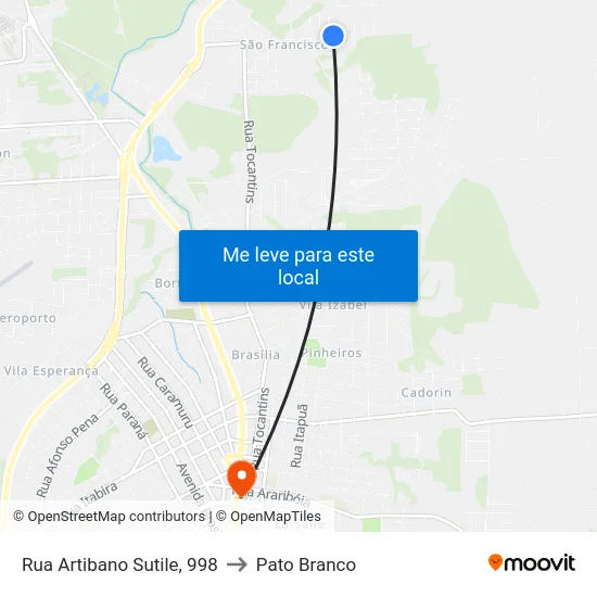 Rua Artibano Sutile, 998 to Pato Branco map