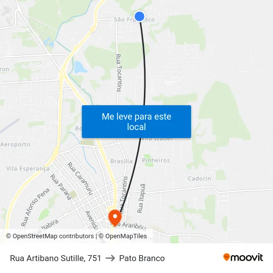 Rua Artibano Sutille, 751 to Pato Branco map