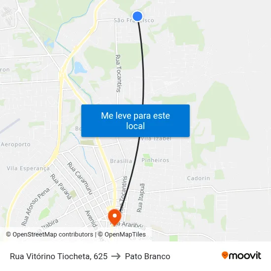 Rua Vitórino Tiocheta, 625 to Pato Branco map