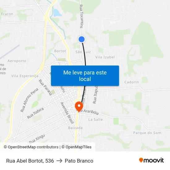 Rua Abel Bortot, 536 to Pato Branco map
