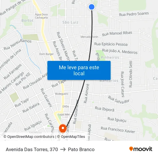 Avenida Das Torres, 370 to Pato Branco map