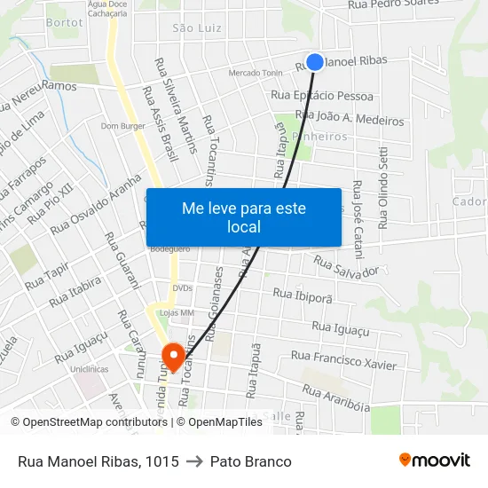 Rua Manoel Ribas, 1015 to Pato Branco map