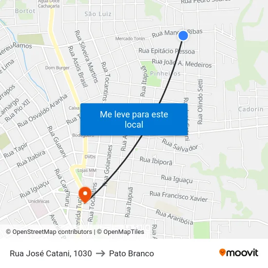Rua José Catani, 1030 to Pato Branco map