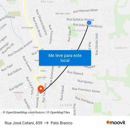 Rua José Catani, 859 to Pato Branco map