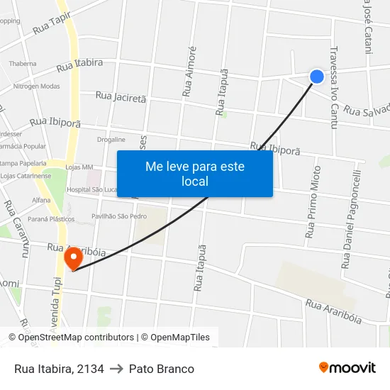Rua Itabira, 2134 to Pato Branco map