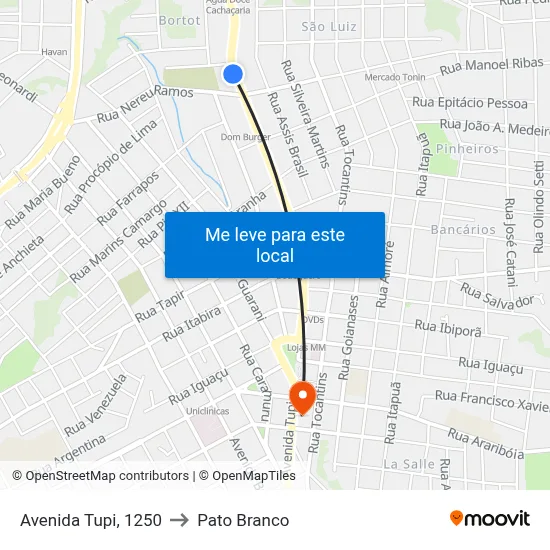 Avenida Tupi, 1250 to Pato Branco map
