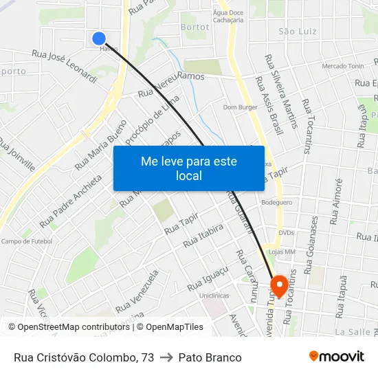 Rua Cristóvão Colombo, 73 to Pato Branco map