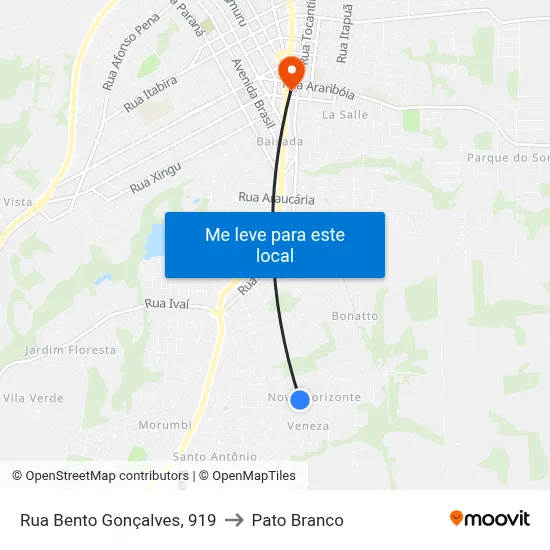 Rua Bento Gonçalves, 919 to Pato Branco map