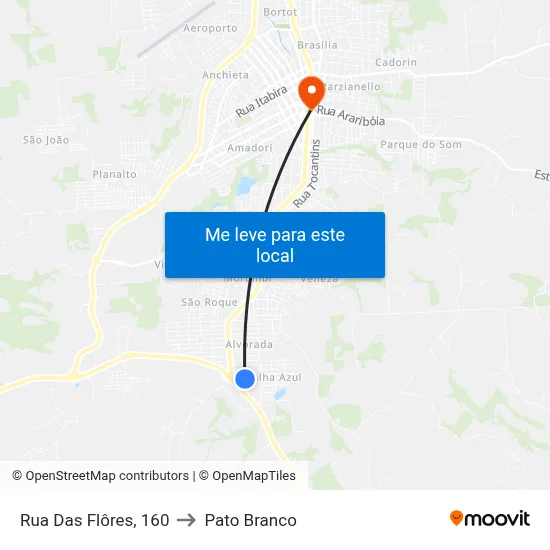 Rua Das Flôres, 160 to Pato Branco map