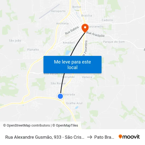 Rua Alexandre Gusmão, 933 - São Cristóvão to Pato Branco map