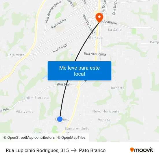 Rua Lupicínio Rodrigues, 315 to Pato Branco map