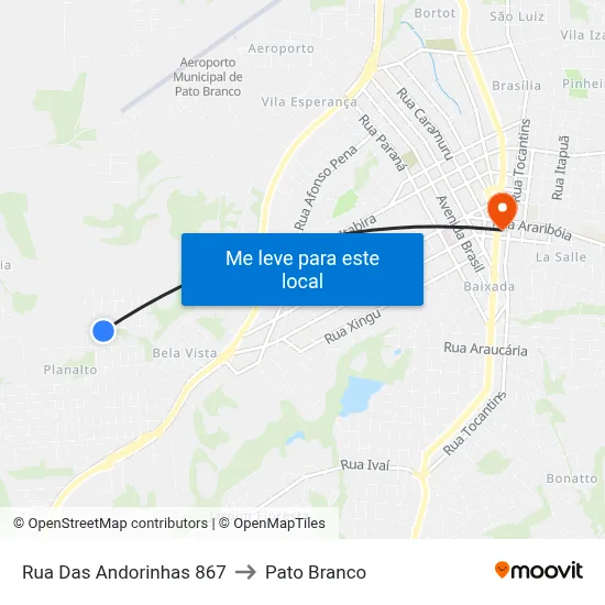 Rua Das Andorinhas 867 to Pato Branco map