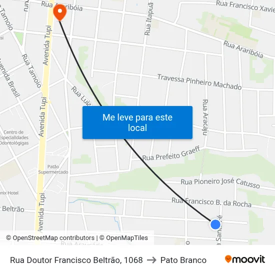 Rua Doutor Francisco Beltrão, 1068 to Pato Branco map