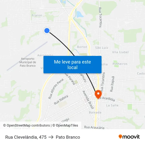 Rua Clevelândia, 475 to Pato Branco map