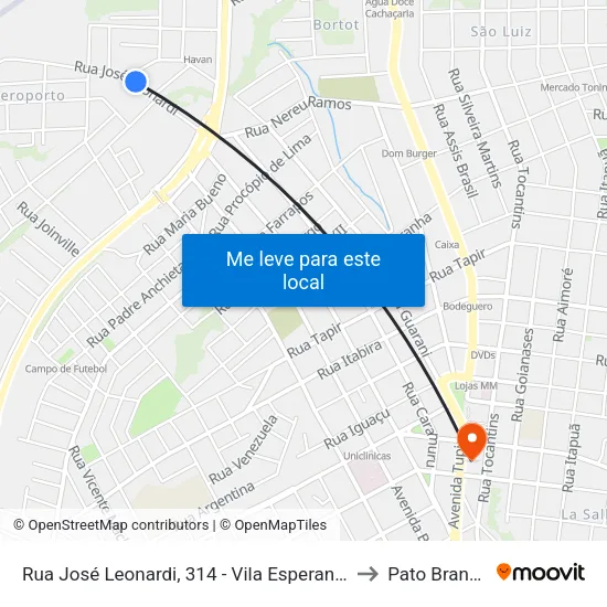 Rua José Leonardi, 314 - Vila Esperança to Pato Branco map