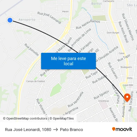 Rua José Leonardi, 1080 to Pato Branco map