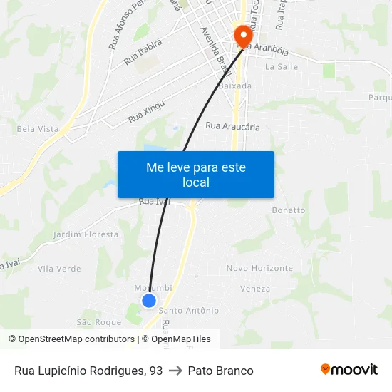 Rua Lupicínio Rodrigues, 93 to Pato Branco map