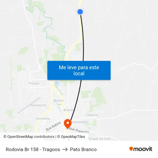 Rodovia Br 158 - Tragoos to Pato Branco map