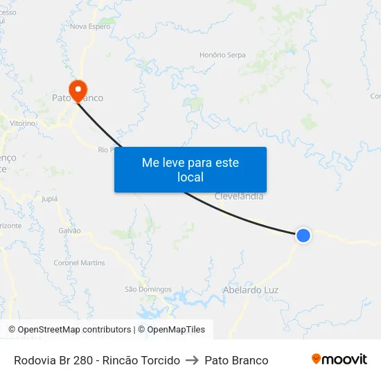 Rodovia Br 280 - Rincão Torcido to Pato Branco map