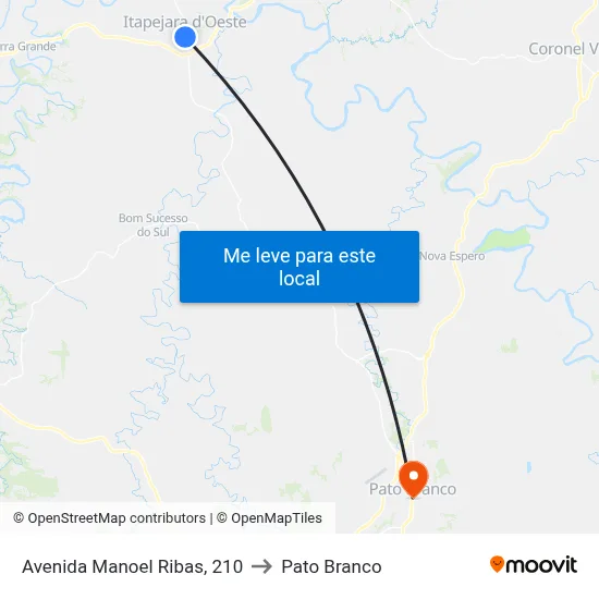 Avenida Manoel Ribas, 210 to Pato Branco map