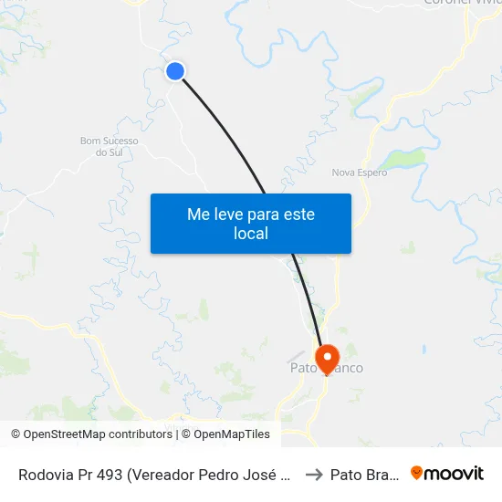 Rodovia Pr 493 (Vereador Pedro José Da Silva) to Pato Branco map