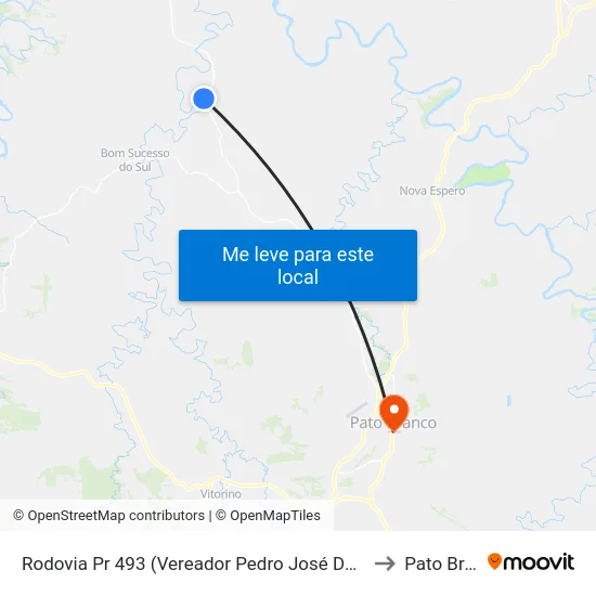 Rodovia Pr 493 (Vereador Pedro José Da Silva) - Ipiranga to Pato Branco map