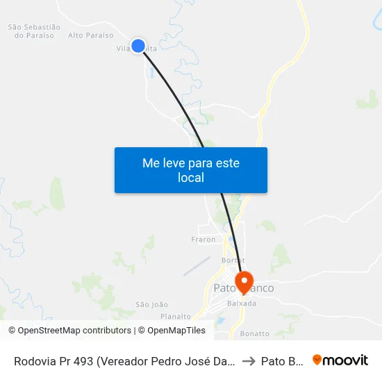 Rodovia Pr 493 (Vereador Pedro José Da Silva) - Vila Bonita to Pato Branco map
