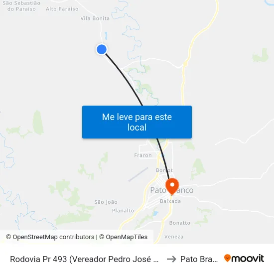 Rodovia Pr 493 (Vereador Pedro José Da Silva) to Pato Branco map