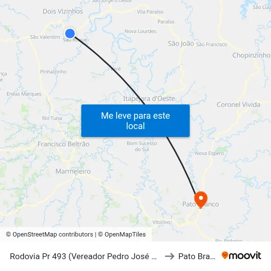 Rodovia Pr 493 (Vereador Pedro José Da Silva) to Pato Branco map